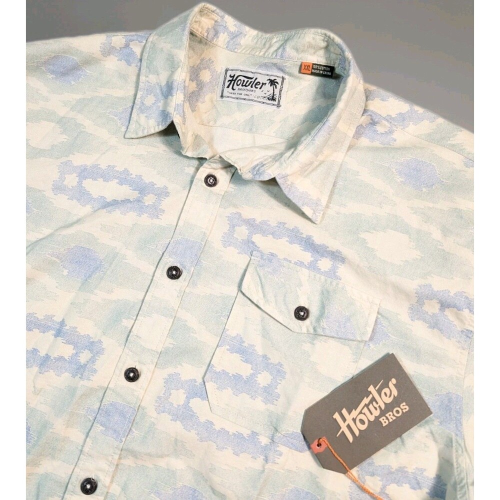 Howler Brothers San Gabriel Short Sleeve Shirt XXL Taki Bone White Aztec Print